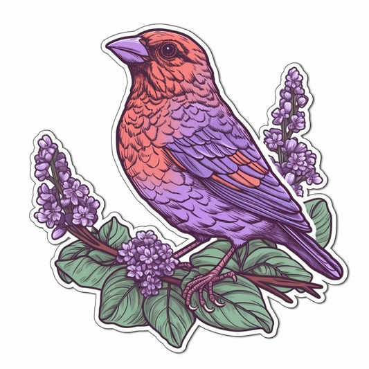 New Hampshire Purple Finch bird Purple Lilac flower  Vinyl Decal Sticker for Car, Laptop, Tumbler and more # 008766