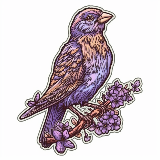 New Hampshire Purple Finch bird Purple Lilac flower  Vinyl Decal Sticker for Car, Laptop, Tumbler and more # 008706