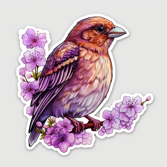 New Hampshire Purple Finch bird Purple Lilac flower  Vinyl Decal Sticker for Car, Laptop, Tumbler and more # 008726