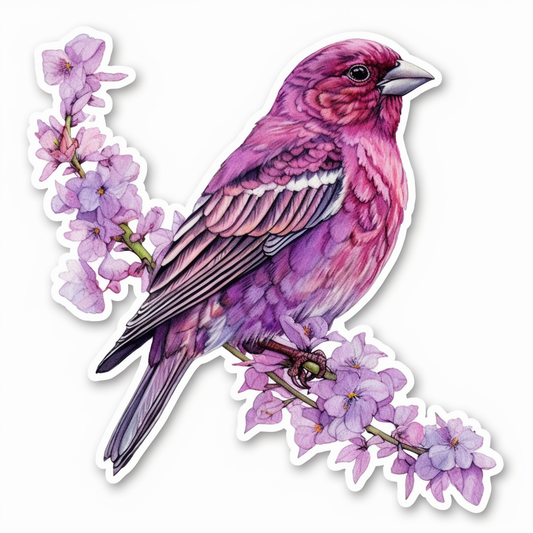 New Hampshire Purple Finch bird Purple Lilac flower  Vinyl Decal Sticker for Car, Laptop, Tumbler and more # 008754