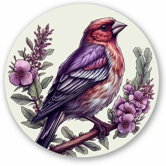 New Hampshire Purple Finch bird Purple Lilac flower  Vinyl Decal Sticker for Car, Laptop, Tumbler and more # 008799