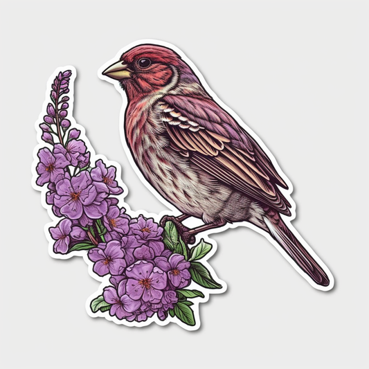 New Hampshire Purple Finch bird Purple Lilac flower  Vinyl Decal Sticker for Car, Laptop, Tumbler and more # 008711