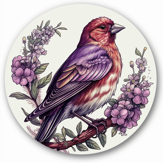 New Hampshire Purple Finch bird Purple Lilac flower  Vinyl Decal Sticker for Car, Laptop, Tumbler and more # 008770