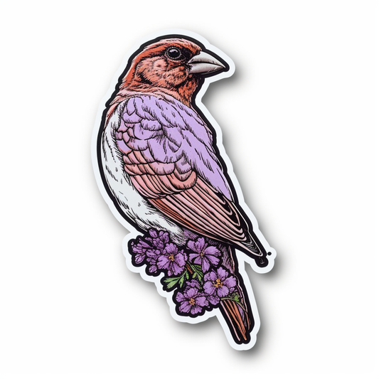 New Hampshire Purple Finch bird Purple Lilac flower  Vinyl Decal Sticker for Car, Laptop, Tumbler and more # 008692