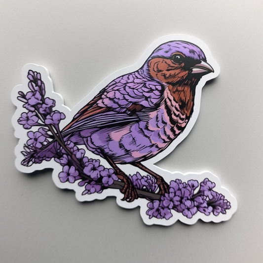 New Hampshire Purple Finch bird Purple Lilac flower  Vinyl Decal Sticker for Car, Laptop, Tumbler and more # 008777
