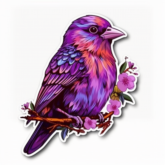 New Hampshire Purple Finch bird Purple Lilac flower  Vinyl Decal Sticker for Car, Laptop, Tumbler and more # 008731