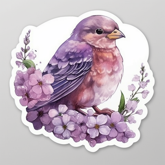 New Hampshire Purple Finch bird Purple Lilac flower  Vinyl Decal Sticker for Car, Laptop, Tumbler and more # 008789