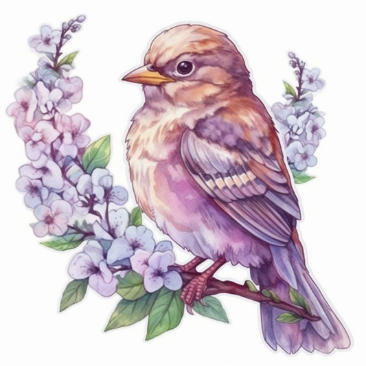 New Hampshire Purple Finch bird Purple Lilac flower  Vinyl Decal Sticker for Car, Laptop, Tumbler and more # 008689