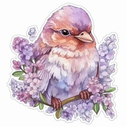 New Hampshire Purple Finch bird Purple Lilac flower  Vinyl Decal Sticker for Car, Laptop, Tumbler and more # 008732