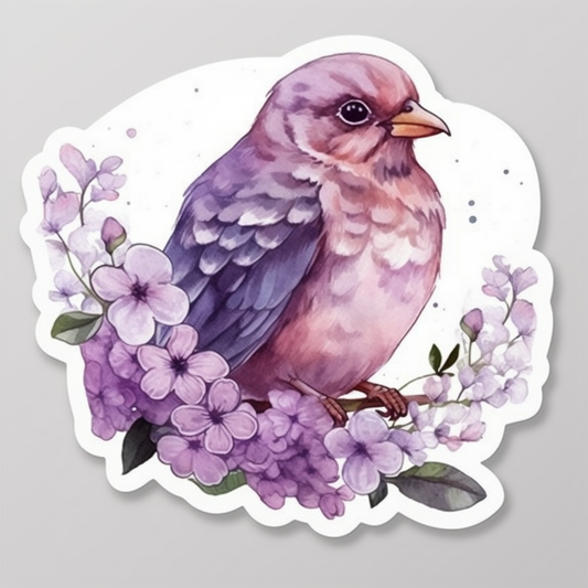 New Hampshire Purple Finch bird Purple Lilac flower  Vinyl Decal Sticker for Car, Laptop, Tumbler and more # 008709