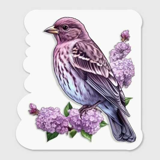 New Hampshire Purple Finch bird Purple Lilac flower  Vinyl Decal Sticker for Car, Laptop, Tumbler and more # 008725