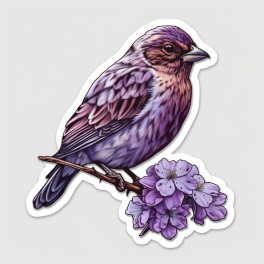 New Hampshire Purple Finch bird Purple Lilac flower  Vinyl Decal Sticker for Car, Laptop, Tumbler and more # 008753