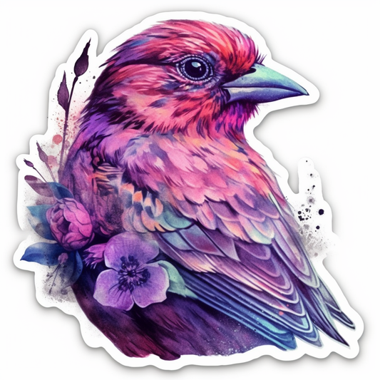 New Hampshire Purple Finch bird Purple Lilac flower  Vinyl Decal Sticker for Car, Laptop, Tumbler and more # 008776