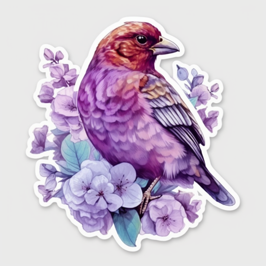 New Hampshire Purple Finch bird Purple Lilac flower  Vinyl Decal Sticker for Car, Laptop, Tumbler and more # 008791