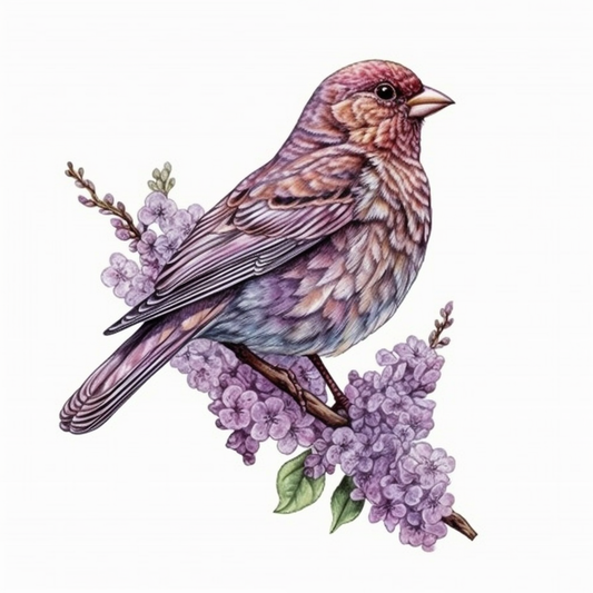 New Hampshire Purple Finch bird Purple Lilac flower  Vinyl Decal Sticker for Car, Laptop, Tumbler and more # 008745