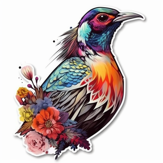 South Dakota Ring-necked Pheasant bird Pasque Flower flower  Vinyl Decal Sticker for Car, Laptop, Tumbler and more # 009237