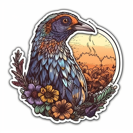 South Dakota Ring-necked Pheasant bird Pasque Flower flower  Vinyl Decal Sticker for Car, Laptop, Tumbler and more # 009276
