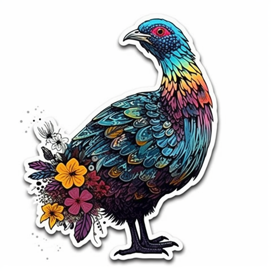 South Dakota Ring-necked Pheasant bird Pasque Flower flower  Vinyl Decal Sticker for Car, Laptop, Tumbler and more # 009194