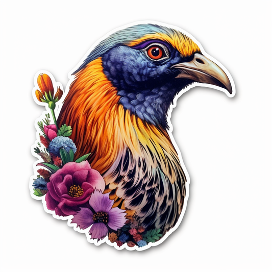 South Dakota Ring-necked Pheasant bird Pasque Flower flower  Vinyl Decal Sticker for Car, Laptop, Tumbler and more # 009164