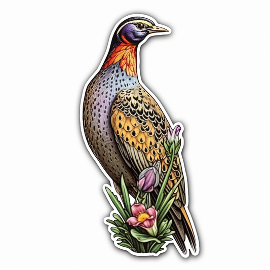 South Dakota Ring-necked Pheasant bird Pasque Flower flower  Vinyl Decal Sticker for Car, Laptop, Tumbler and more # 009251