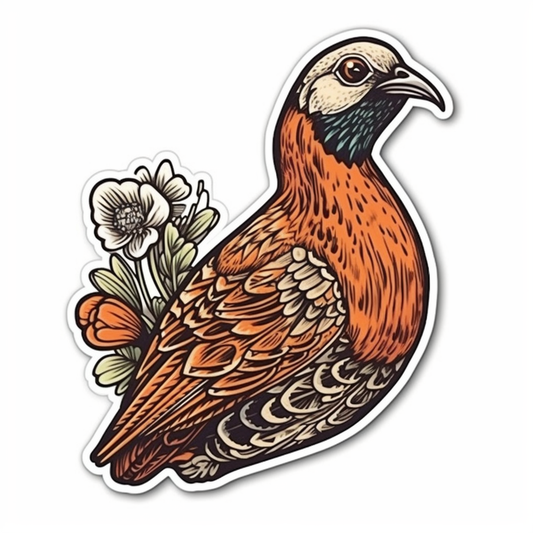 South Dakota Ring-necked Pheasant bird Pasque Flower flower  Vinyl Decal Sticker for Car, Laptop, Tumbler and more # 009211