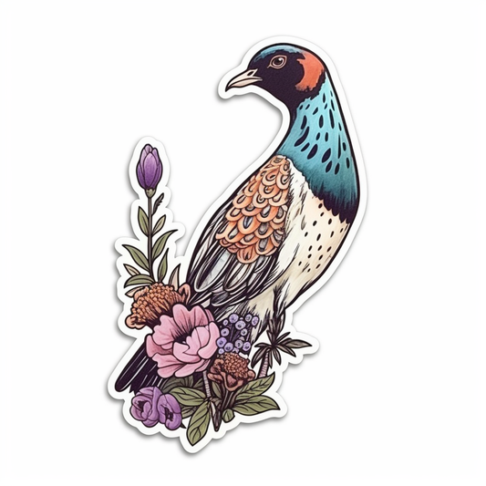 South Dakota Ring-necked Pheasant bird Pasque Flower flower  Vinyl Decal Sticker for Car, Laptop, Tumbler and more # 009169