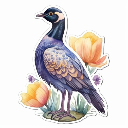 South Dakota Ring-necked Pheasant bird Pasque Flower flower  Vinyl Decal Sticker for Car, Laptop, Tumbler and more # 009205