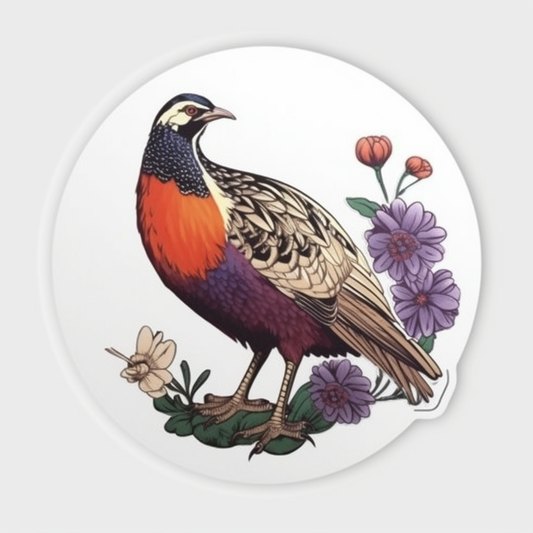 South Dakota Ring-necked Pheasant bird Pasque Flower flower  Vinyl Decal Sticker for Car, Laptop, Tumbler and more # 009256