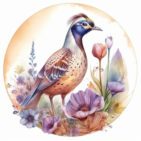 South Dakota Ring-necked Pheasant bird Pasque Flower flower  Vinyl Decal Sticker for Car, Laptop, Tumbler and more # 009176
