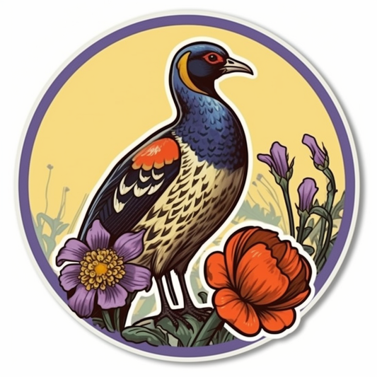 South Dakota Ring-necked Pheasant bird Pasque Flower flower  Vinyl Decal Sticker for Car, Laptop, Tumbler and more # 009156