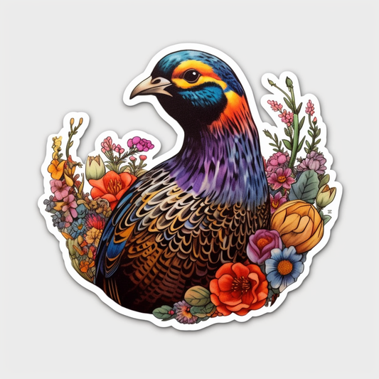 South Dakota Ring-necked Pheasant bird Pasque Flower flower  Vinyl Decal Sticker for Car, Laptop, Tumbler and more # 009274