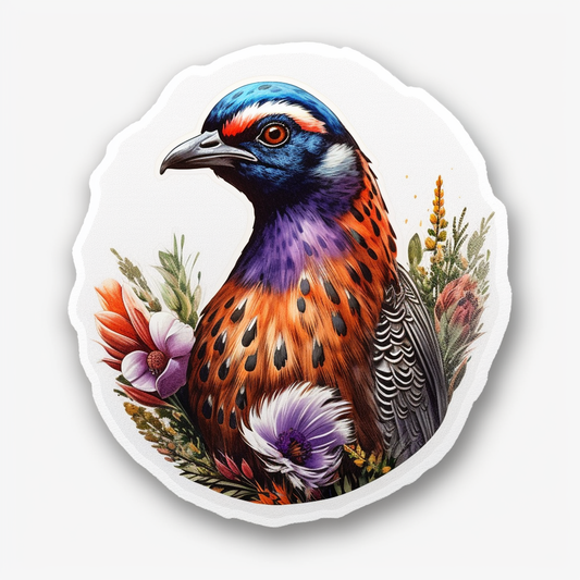 South Dakota Ring-necked Pheasant bird Pasque Flower flower  Vinyl Decal Sticker for Car, Laptop, Tumbler and more # 009198