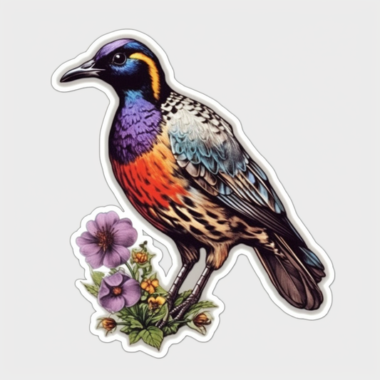 South Dakota Ring-necked Pheasant bird Pasque Flower flower  Vinyl Decal Sticker for Car, Laptop, Tumbler and more # 009218