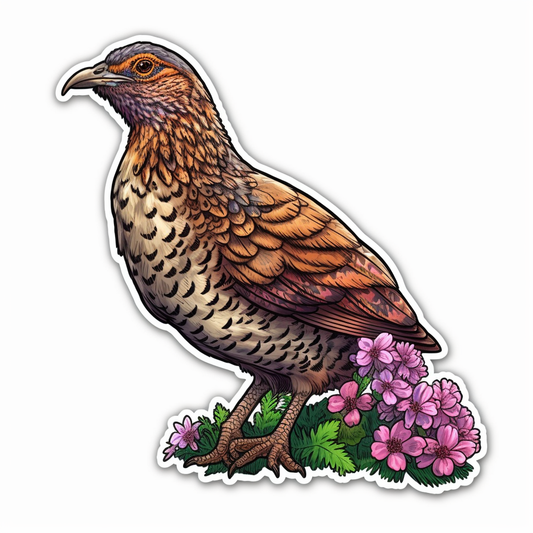 Pennsylvania Ruffed Grouse bird Mountain Laurel flower  Vinyl Decal Sticker for Car, Laptop, Tumbler and more # 009208