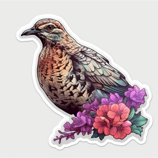 Pennsylvania Ruffed Grouse bird Mountain Laurel flower  Vinyl Decal Sticker for Car, Laptop, Tumbler and more # 009200