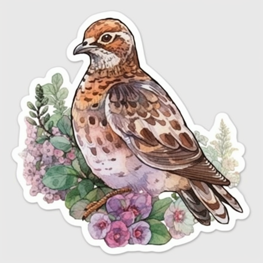 Pennsylvania Ruffed Grouse bird Mountain Laurel flower  Vinyl Decal Sticker for Car, Laptop, Tumbler and more # 009247