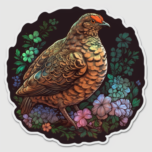 Pennsylvania Ruffed Grouse bird Mountain Laurel flower  Vinyl Decal Sticker for Car, Laptop, Tumbler and more # 009184