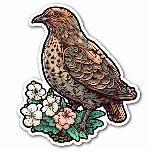 Pennsylvania Ruffed Grouse bird Mountain Laurel flower  Vinyl Decal Sticker for Car, Laptop, Tumbler and more # 009154