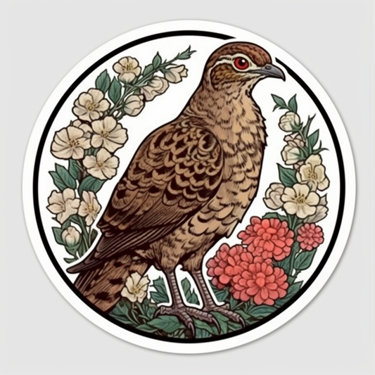 Pennsylvania Ruffed Grouse bird Mountain Laurel flower  Vinyl Decal Sticker for Car, Laptop, Tumbler and more # 009202