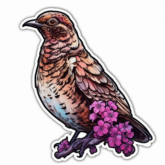 Pennsylvania Ruffed Grouse bird Mountain Laurel flower  Vinyl Decal Sticker for Car, Laptop, Tumbler and more # 009223