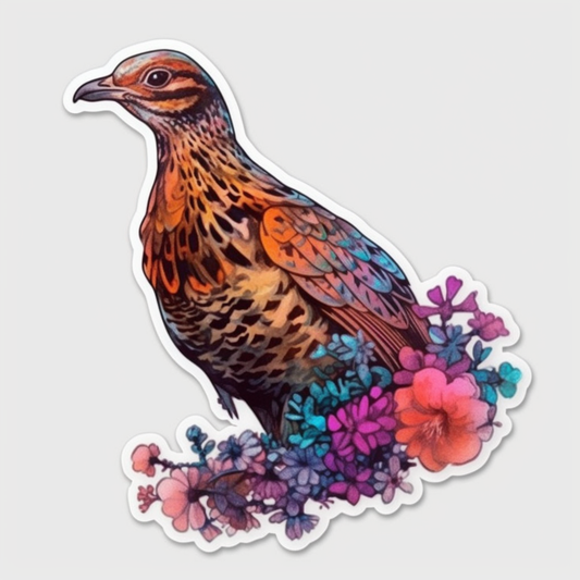 Pennsylvania Ruffed Grouse bird Mountain Laurel flower  Vinyl Decal Sticker for Car, Laptop, Tumbler and more # 009163