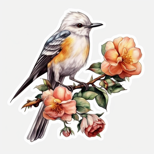 Oklahoma Scissor-tailed Flycatcher bird Oklahoma Rose flower  Vinyl Decal Sticker for Car, Laptop, Tumbler and more # 009206