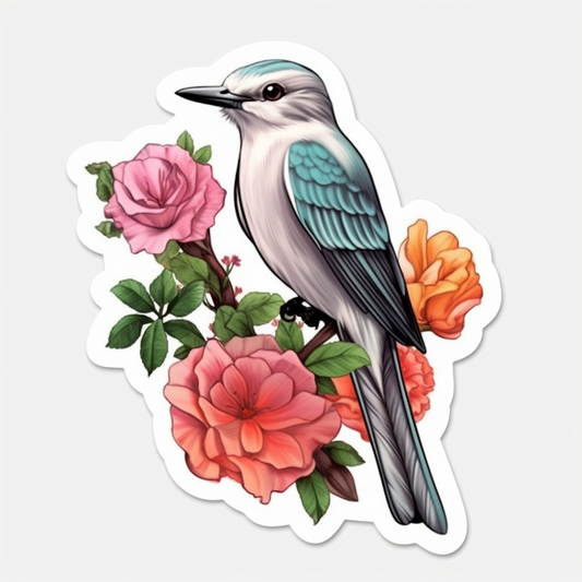 Oklahoma Scissor-tailed Flycatcher bird Oklahoma Rose flower  Vinyl Decal Sticker for Car, Laptop, Tumbler and more # 009259