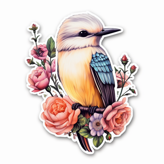 Oklahoma Scissor-tailed Flycatcher bird Oklahoma Rose flower  Vinyl Decal Sticker for Car, Laptop, Tumbler and more # 009221