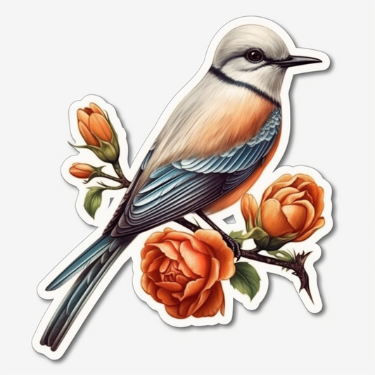 Oklahoma Scissor-tailed Flycatcher bird Oklahoma Rose flower  Vinyl Decal Sticker for Car, Laptop, Tumbler and more # 009258