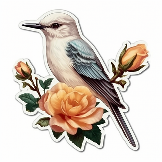 Oklahoma Scissor-tailed Flycatcher bird Oklahoma Rose flower  Vinyl Decal Sticker for Car, Laptop, Tumbler and more # 009143