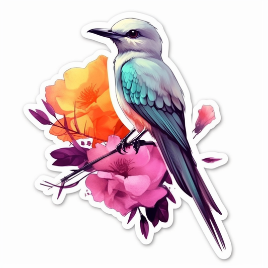 Oklahoma Scissor-tailed Flycatcher bird Oklahoma Rose flower  Vinyl Decal Sticker for Car, Laptop, Tumbler and more # 009139
