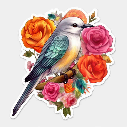 Oklahoma Scissor-tailed Flycatcher bird Oklahoma Rose flower  Vinyl Decal Sticker for Car, Laptop, Tumbler and more # 009254