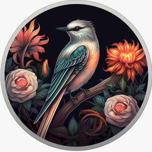 Oklahoma Scissor-tailed Flycatcher bird Oklahoma Rose flower  Vinyl Decal Sticker for Car, Laptop, Tumbler and more # 009239