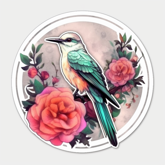 Oklahoma Scissor-tailed Flycatcher bird Oklahoma Rose flower  Vinyl Decal Sticker for Car, Laptop, Tumbler and more # 009197